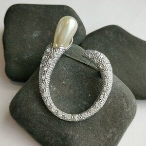 SILVER and pearl Mid Century Modern brooch pin